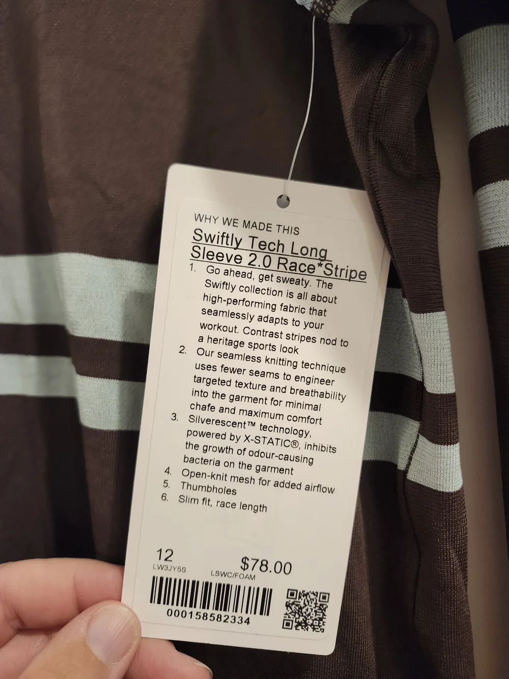Lululemon Swiftly Tech Long Sleeve 2.0 Race Stripe Brown Foam Size 12 NWT